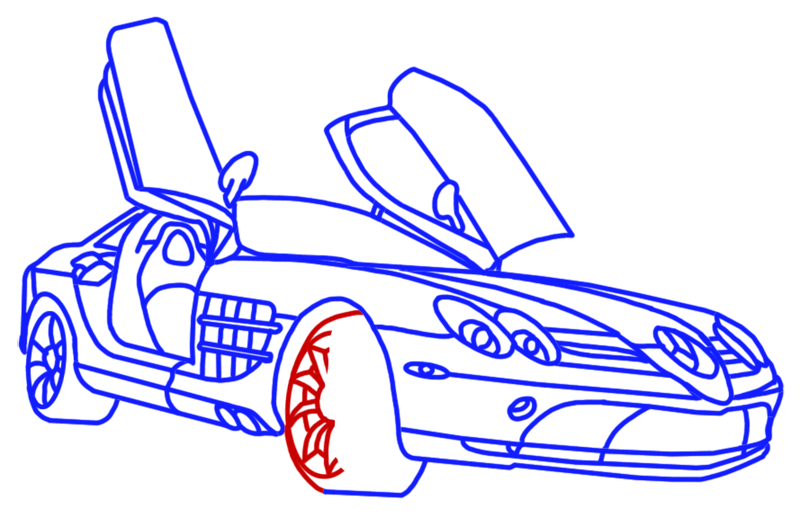 Learn easy to draw Mercedes Benz SLR McLaren step 17