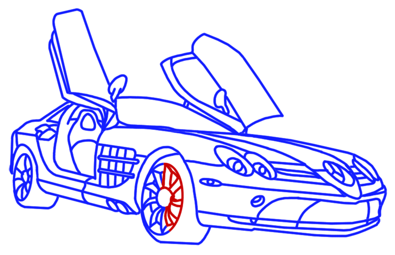 Learn easy to draw Mercedes Benz SLR McLaren step 18
