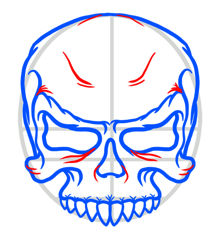 Learn easy to draw angry skull drawing 6