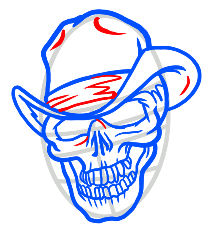 Learn easy to draw cowboy skull drawing 7