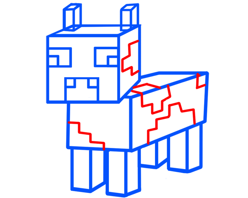 Learn easy to draw minecraft cow drawing 5