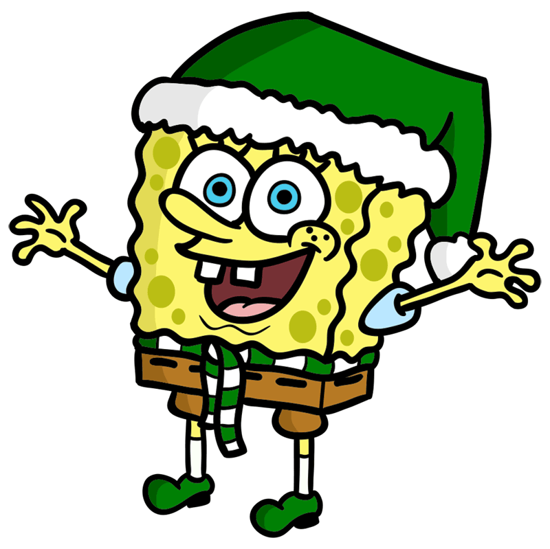 Learn easy to draw easy step by step spongebob on christmas drawing 10
