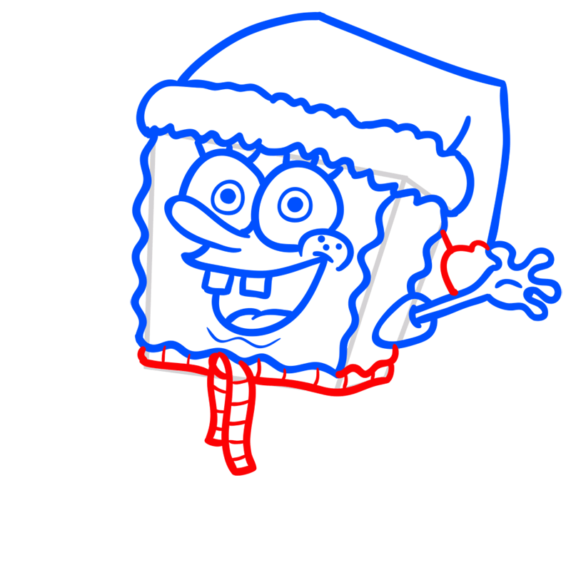 Learn easy to draw easy step by step spongebob on christmas drawing 6