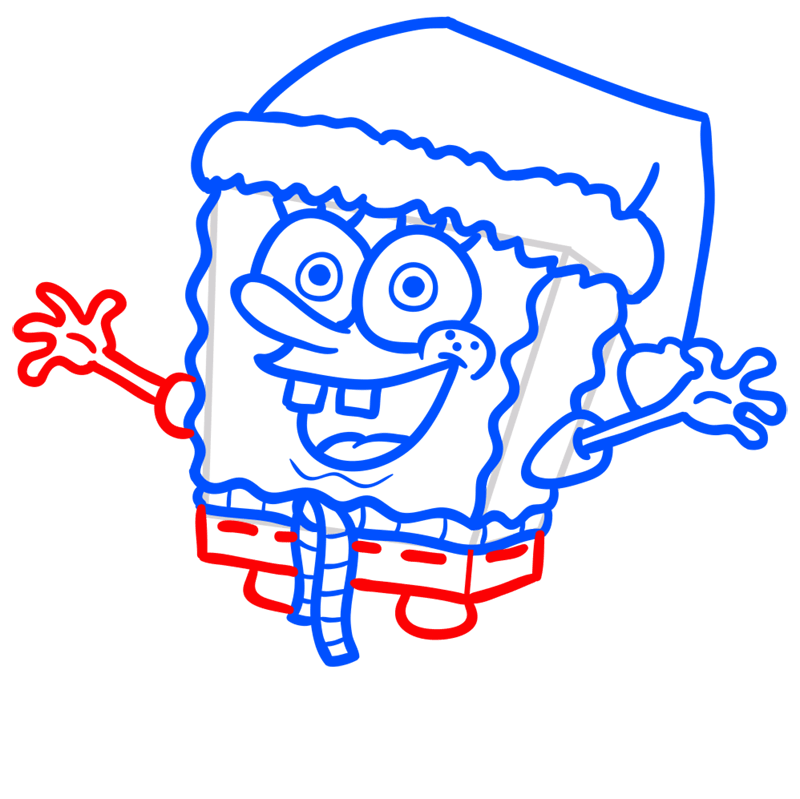 Learn easy to draw easy step by step spongebob on christmas drawing 7