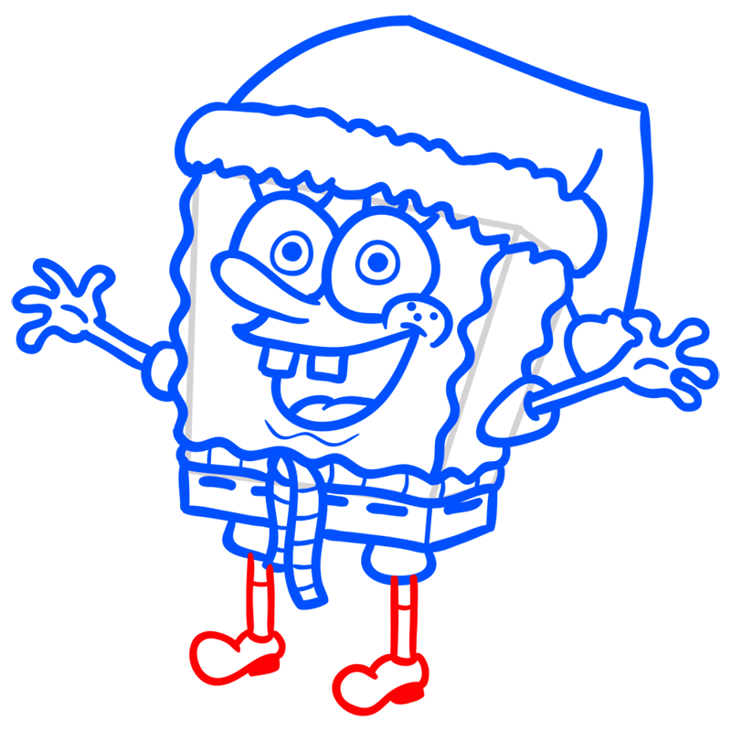 Learn easy to draw easy step by step spongebob on christmas drawing 8