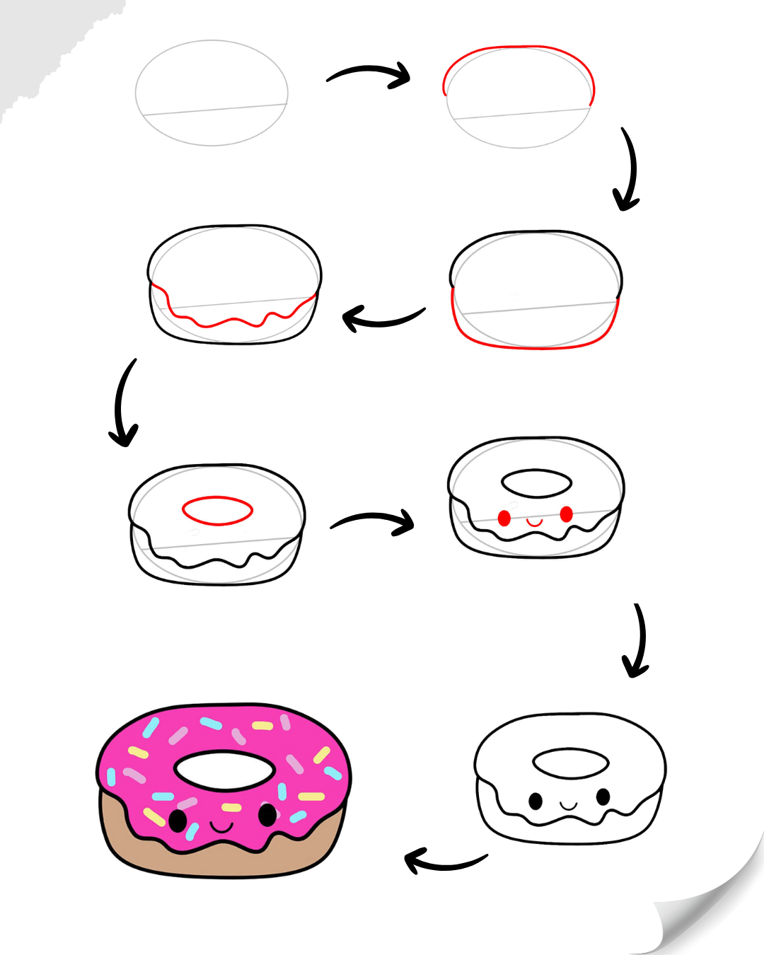 Learn easy to draw cute donut food drawing step by step