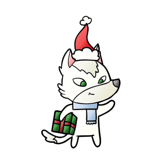 Cute wolf drawing for Christmas