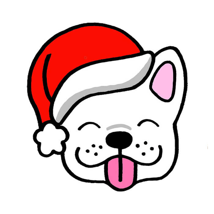 Easy to draw a cute dog with santa hat