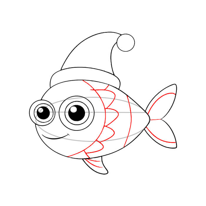 Learn easy to draw cute christmas fish drawing 6