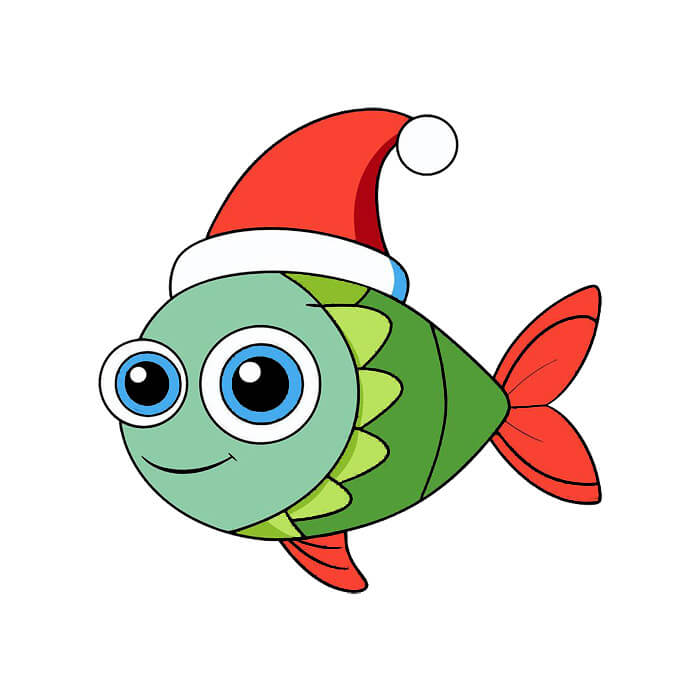 Learn to draw a cute fish for Christmas