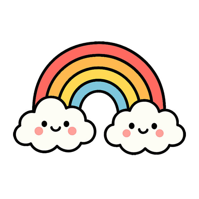 Easy to draw rainbow with happy cloud drawing