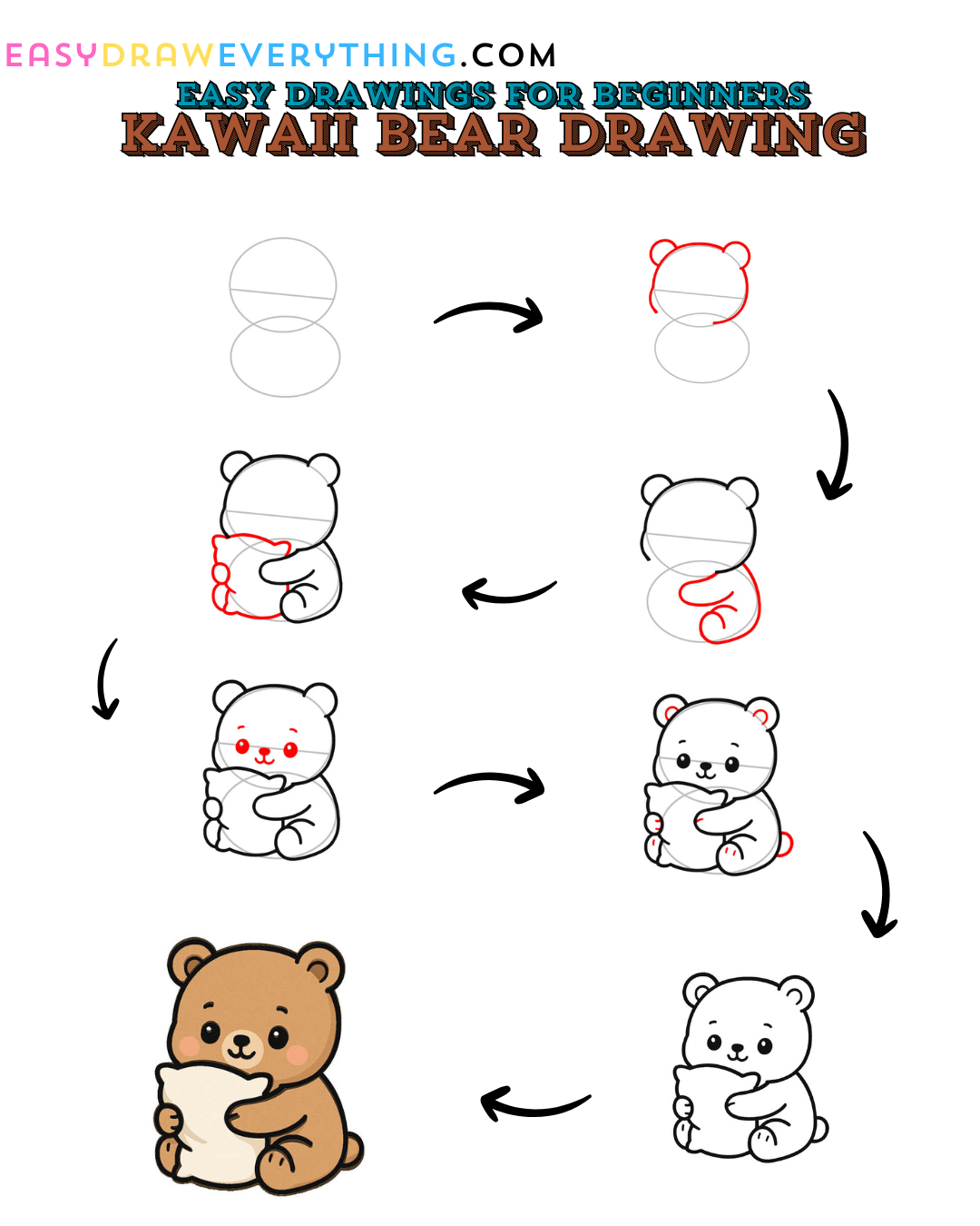 Learn easy to draw easy kawaii bear drawing step by step