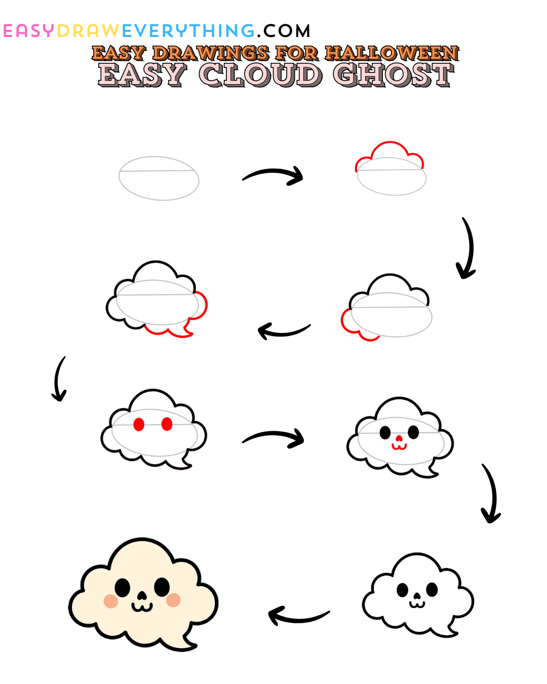 Learn easy to draw cute cloud ghost drawing step by step