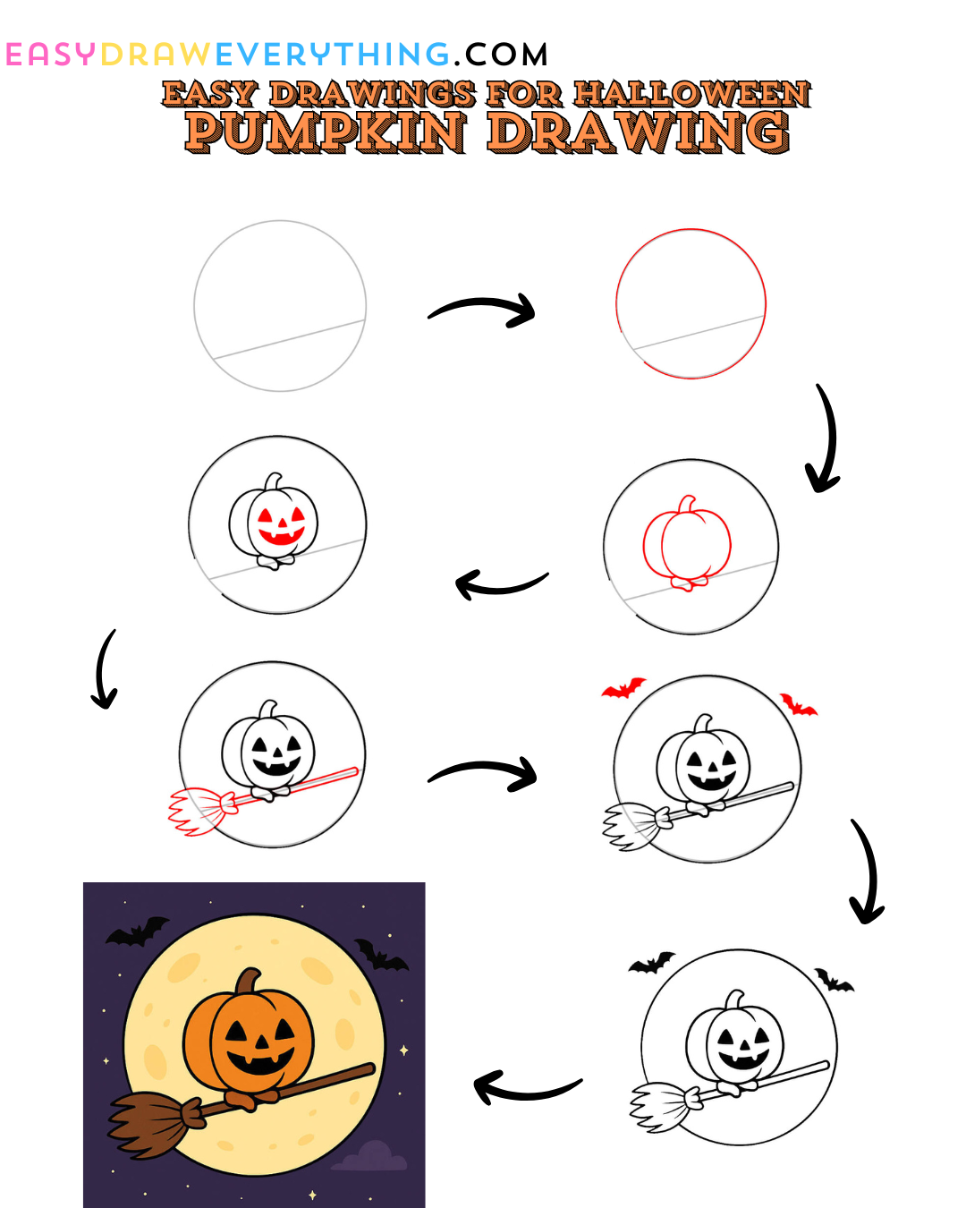 Learn easy to draw amazing pumpkin drawing for halloween step by step