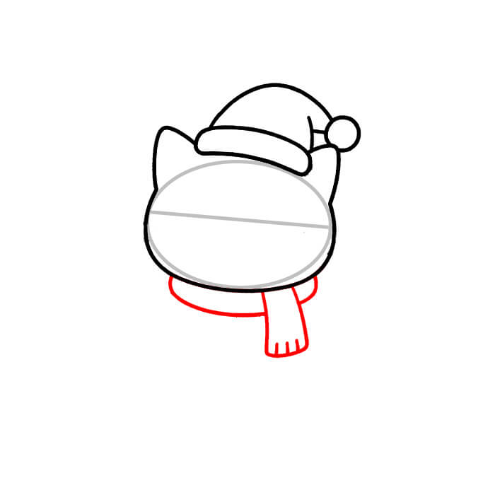 Learn easy to draw cute cat on christmas drawing 4