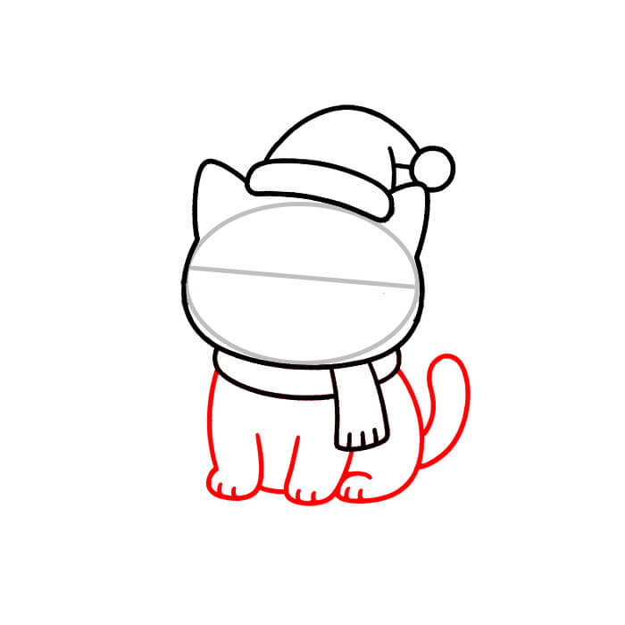 Learn easy to draw cute cat on christmas drawing 5