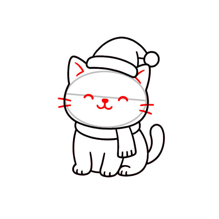 Learn easy to draw cute cat on christmas drawing 6