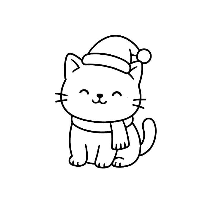 Learn easy to draw cute cat on christmas drawing 7