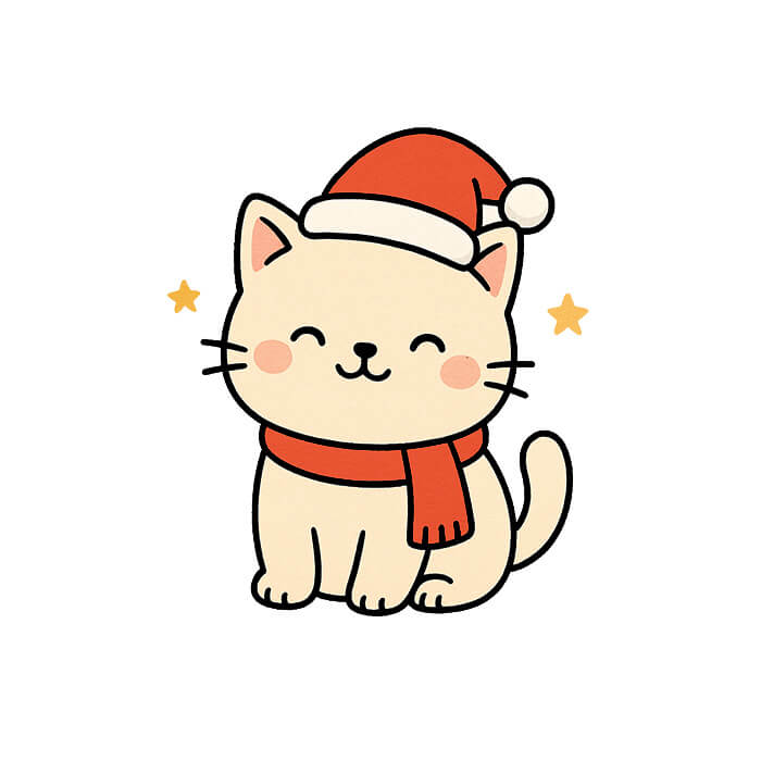 Learn how to draw a cute cat drawing - Easy Christmas drawings