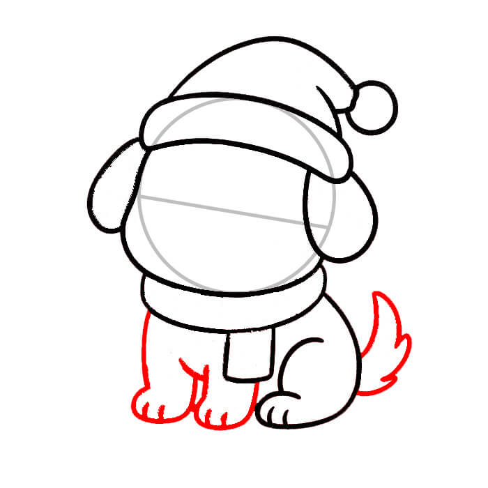 Learn easy to draw cute christmas puppy drawing 5