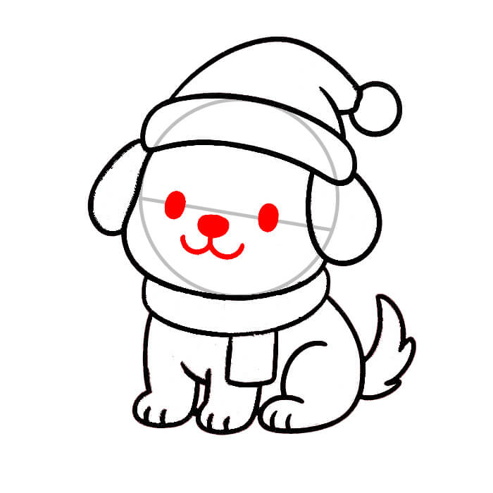 Learn easy to draw cute christmas puppy drawing 6