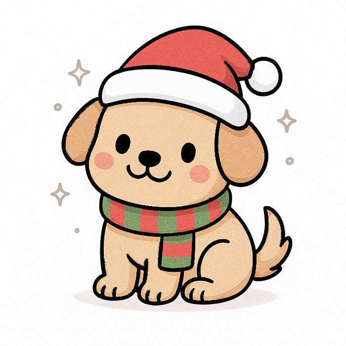 Learn easy to draw cute christmas puppy drawing 8