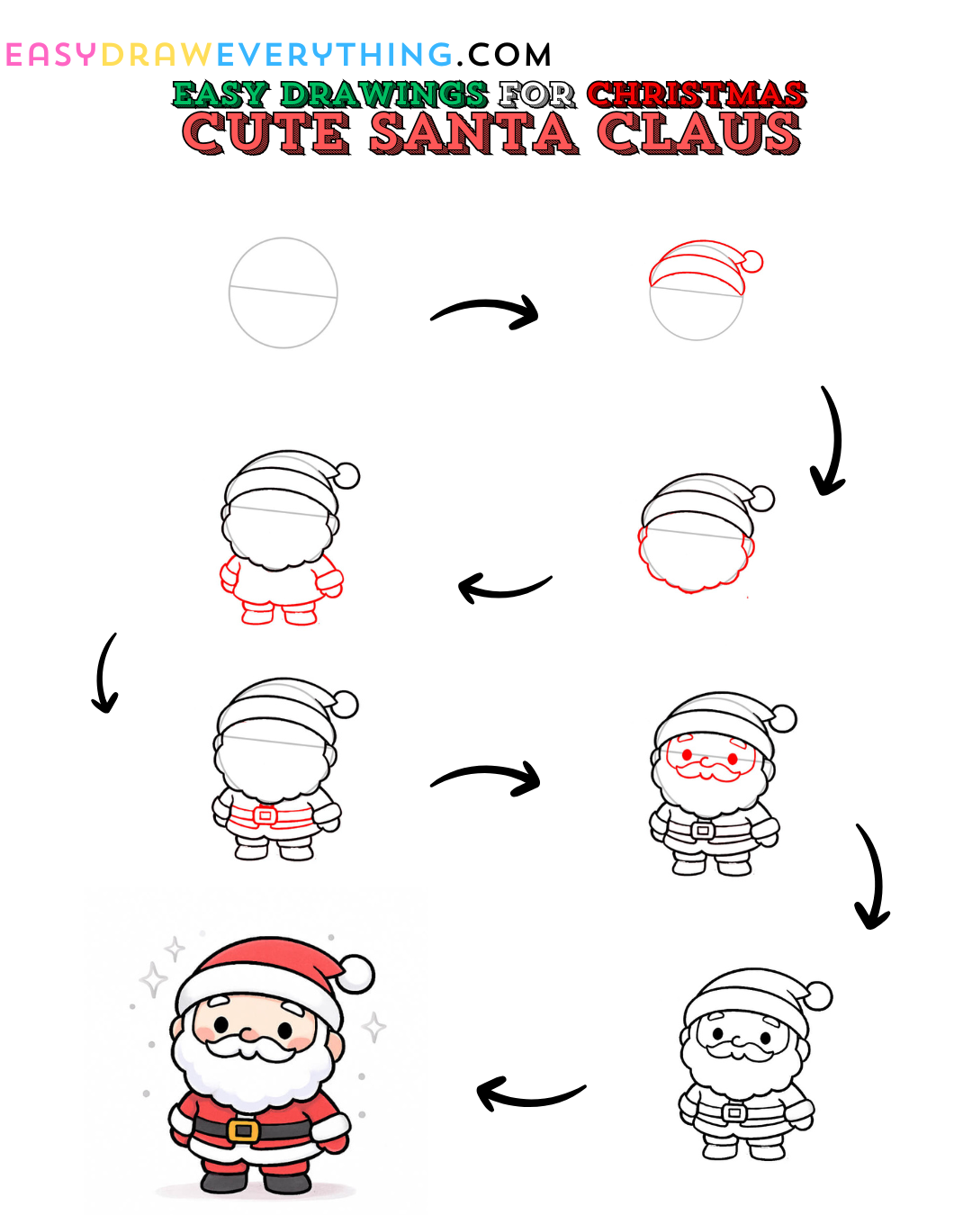 Learn easy to draw easy santa claus drawing for kids step by step