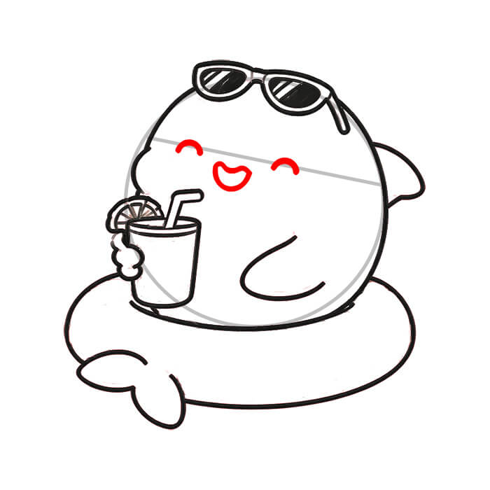 Learn easy to draw cute summer dolphin for beginners 6